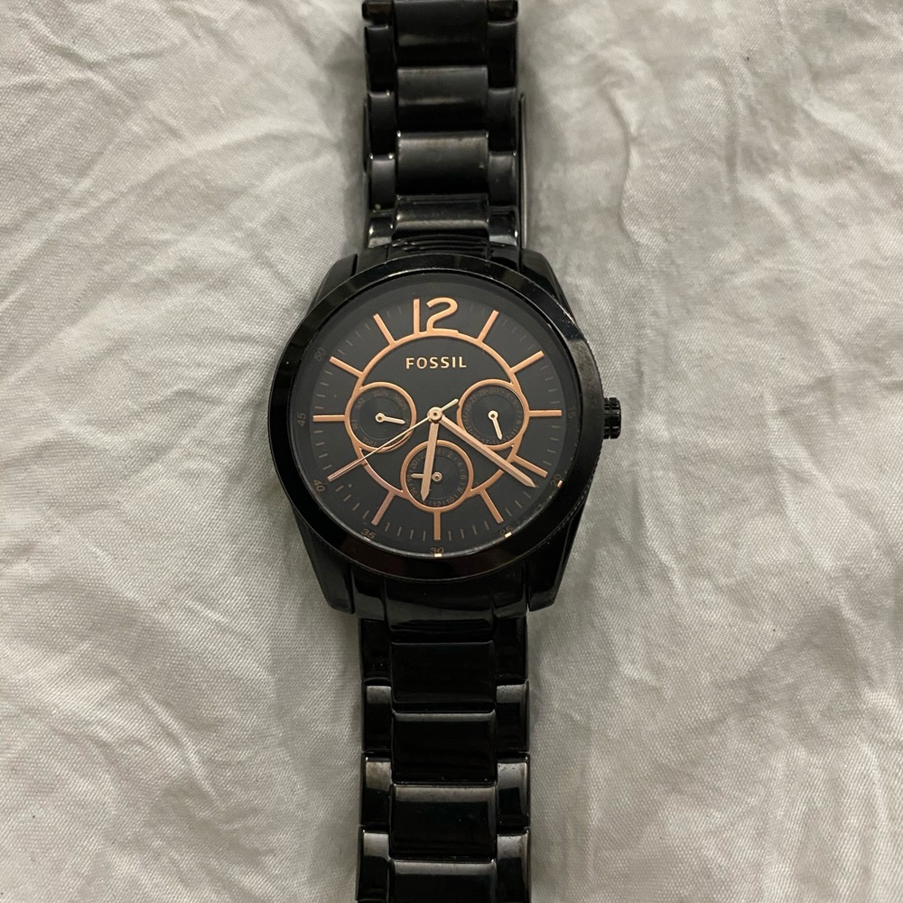 Black & Rose Gold Fossil Watch